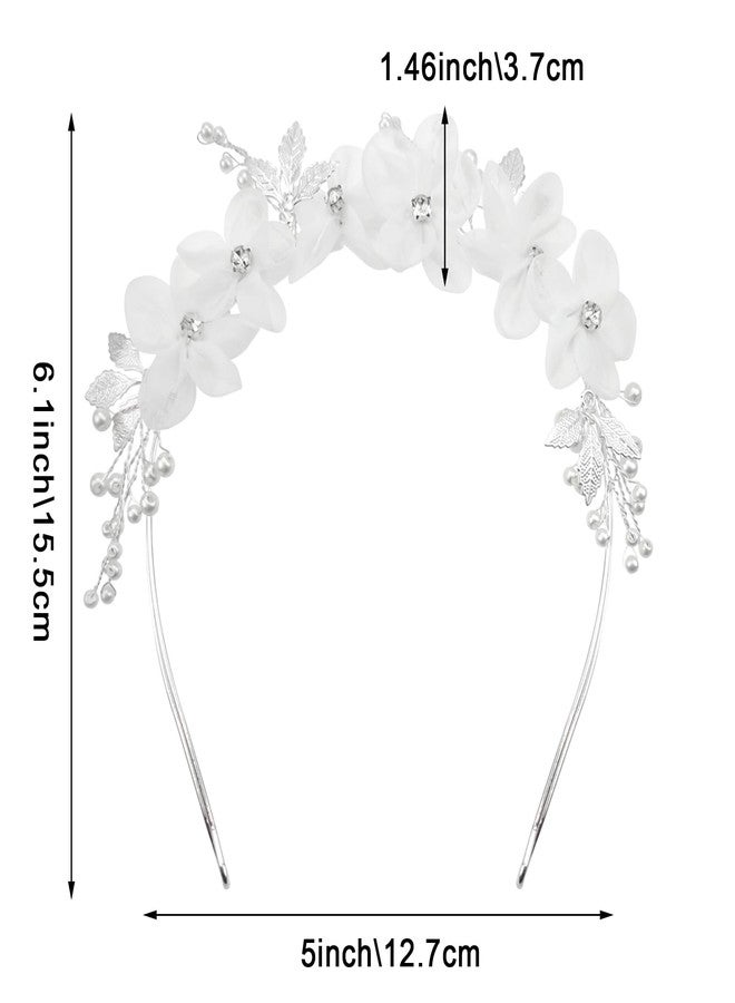 Capiant Tulle Flower Headband, Princess Pearl Hair Accessories, White Floral Wreath Hair Accessory for Birthday Party, Wedding Headbands - Image 2